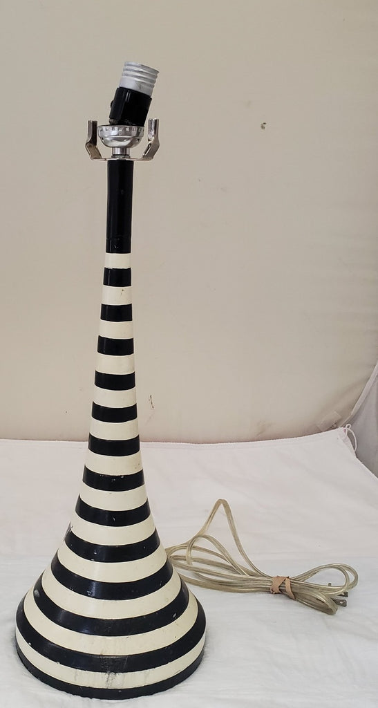 Retro Vertical Black & White Stripped Italian Glazed Table Lamp