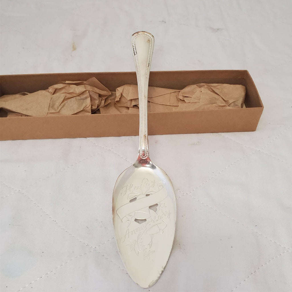 Community Silver Plated Happy Anniversary Pierced Pie Cake Dessert Server