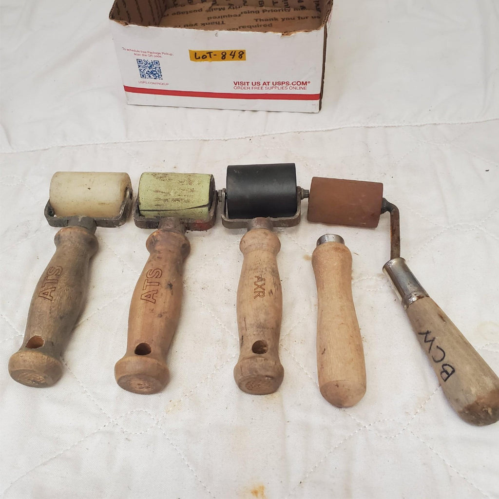 Lot of 5 Assorted Wooden Handle Seam Brayers Rollers LOT-848