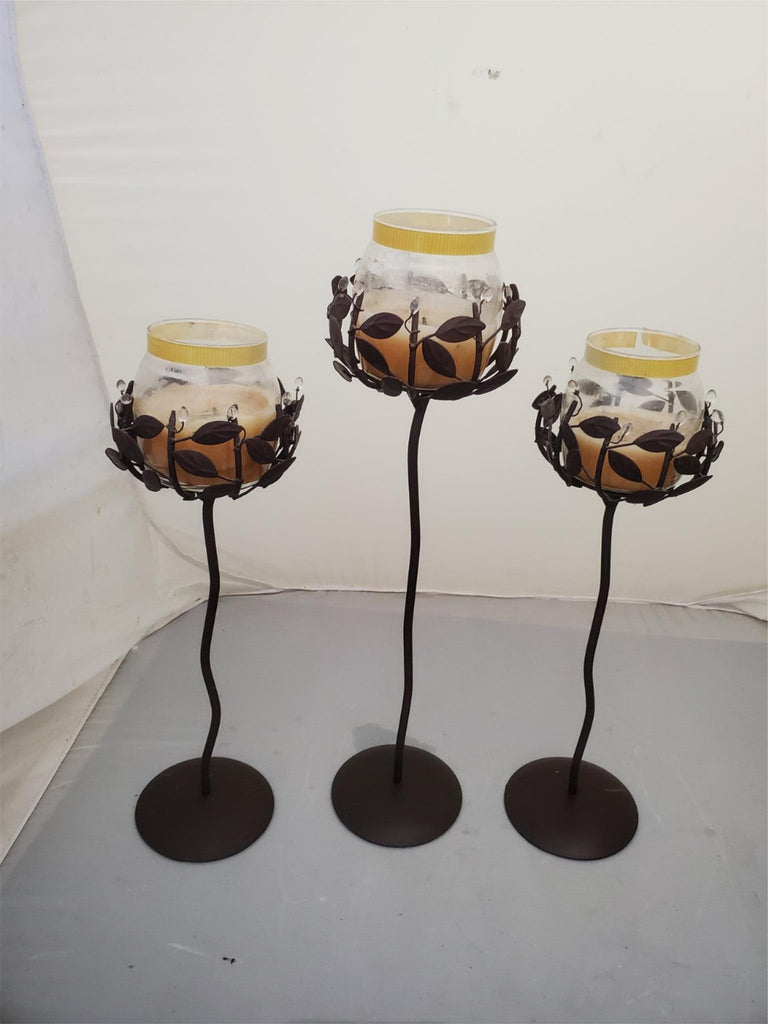 Lot of 3 Matte Metal Tree Candle Stand For Decoration
