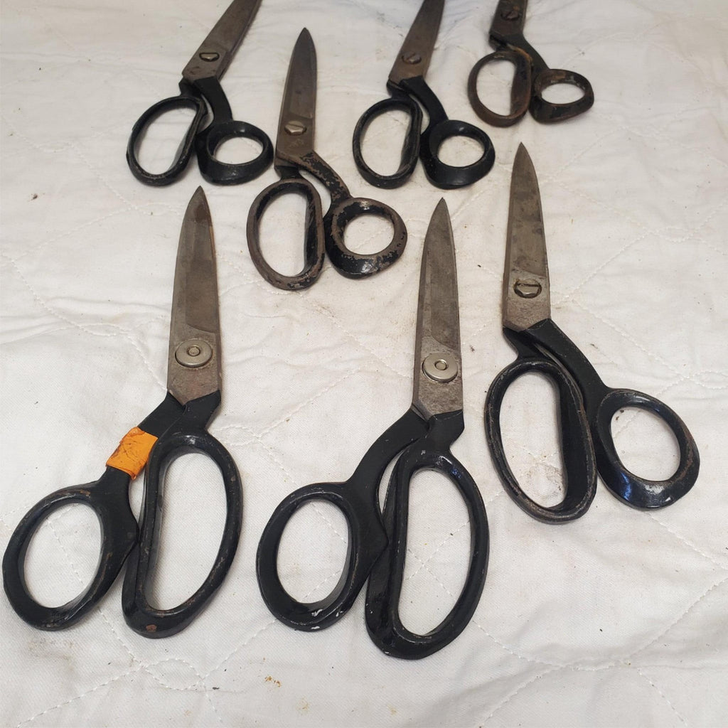 Lot of 7 Black Handle Vintage Large Nickel Scissors LOT-324
