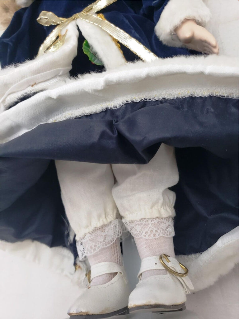 Vintage Original Christmas Porcelain Girl Fashion Doll Blue/White Dress