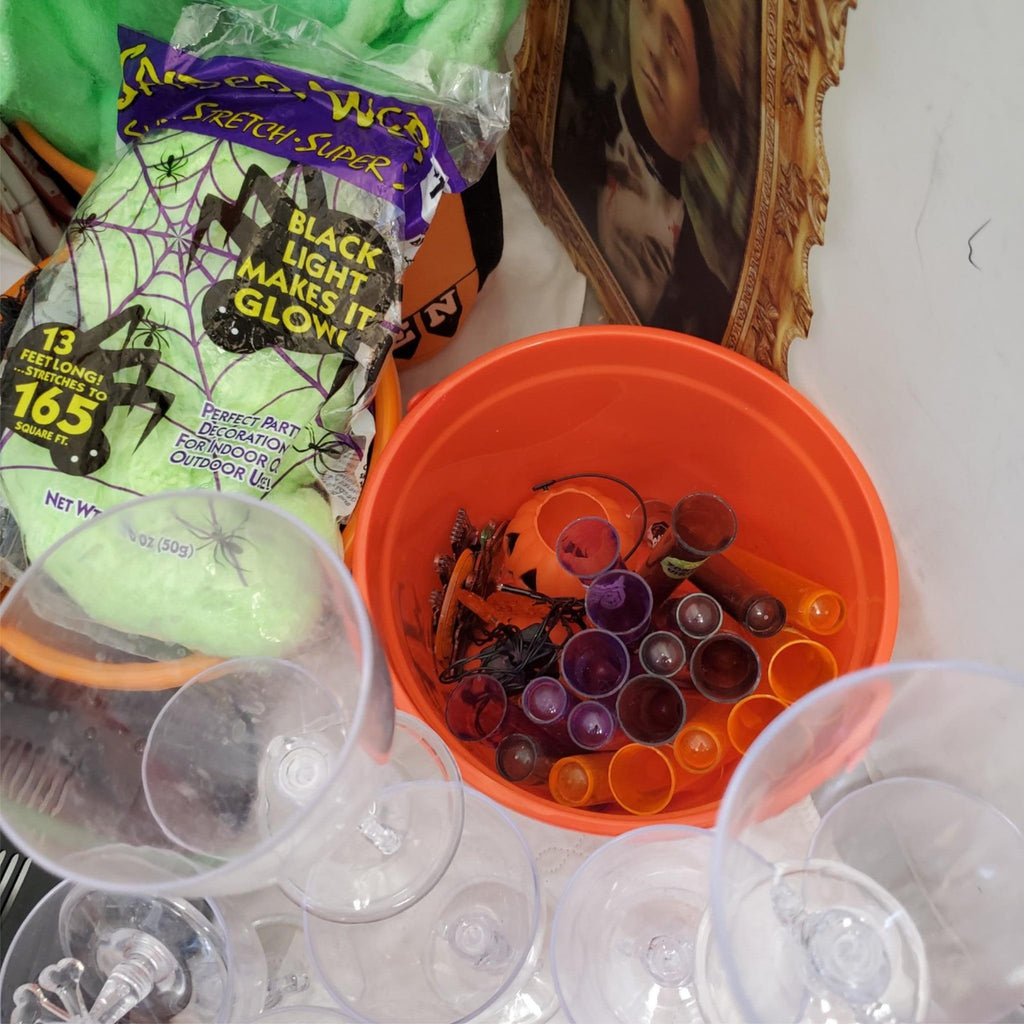 Halloween Decor Party Supplies bundle with Fog Machine Bulbs Goblets and Props