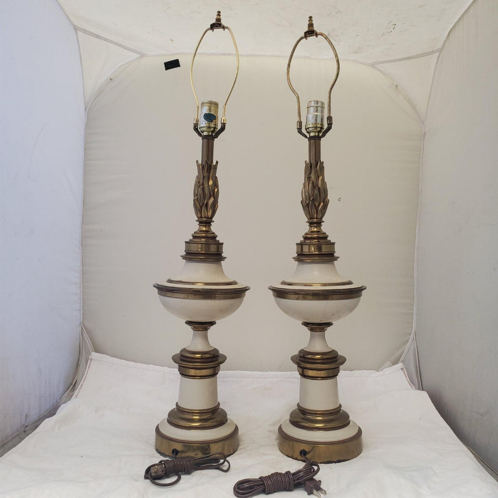 Vintage Stiffel Solid Brass Flame Urn Trophy Ivory Enamel Lamp V