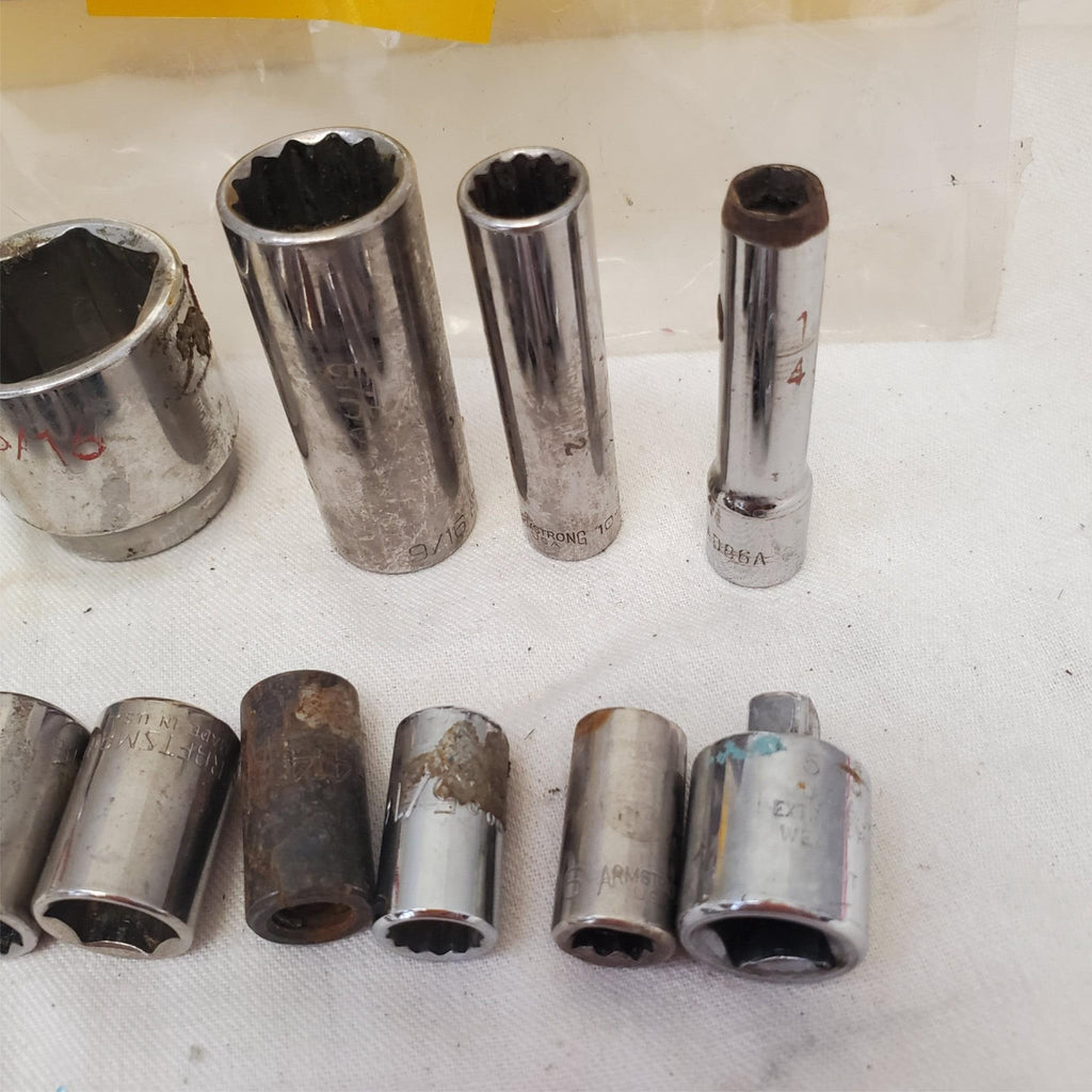 Lot of 16 Assorted Miscellaneous Sockets & Open-End Crowfoot Wrench LOT-873