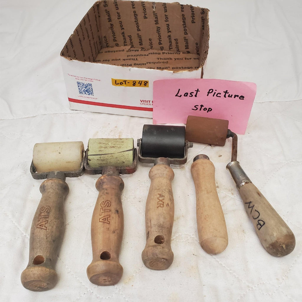 Lot of 5 Assorted Wooden Handle Seam Brayers Rollers LOT-848