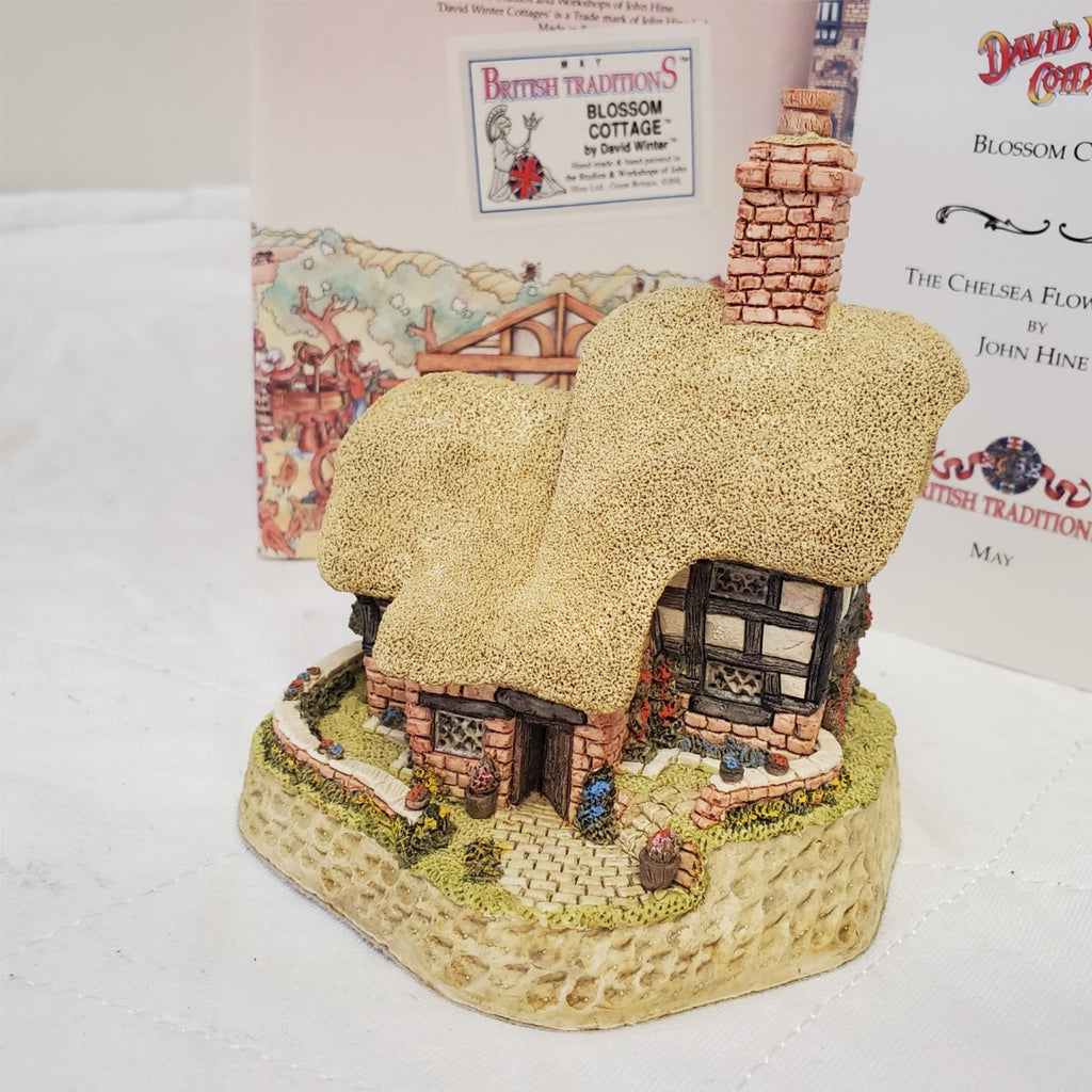 David Winter Cottages May British Traditions Blossom Cottage with Book