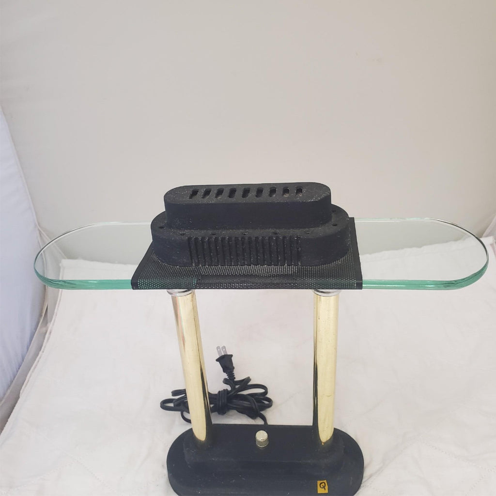 Vintage Portable Brass and Black Halogen Desk Lamp Q