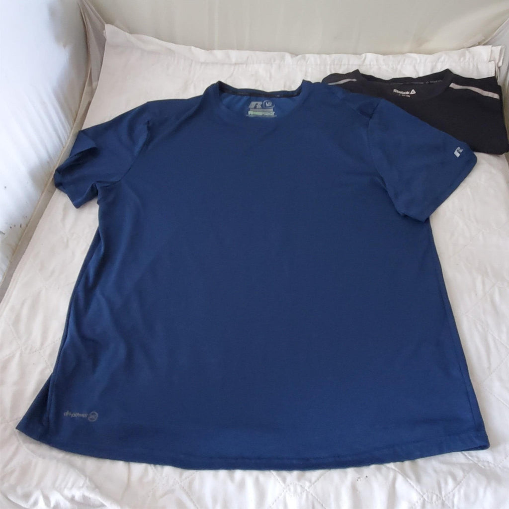 Lot of 4 Size L Rebook, Russell & Other Brand  Dry Fit Short Sleeve Shirt Mens 