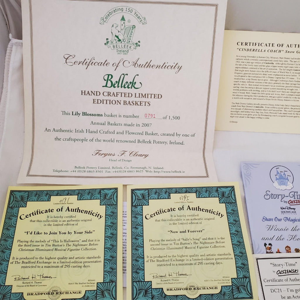 Large Lot of Disney Peanuts Certificate of Authenticity COA Paperwork