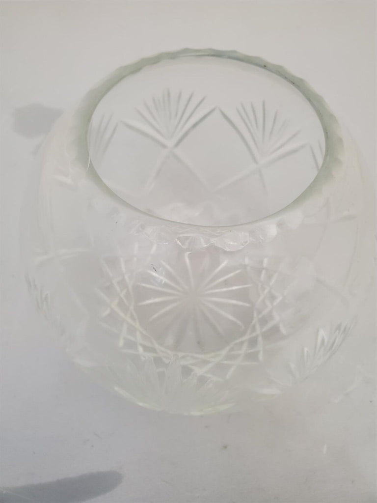 Vintage Etched Cut Crystal Glass Votive Candle Holder Vase Bowl