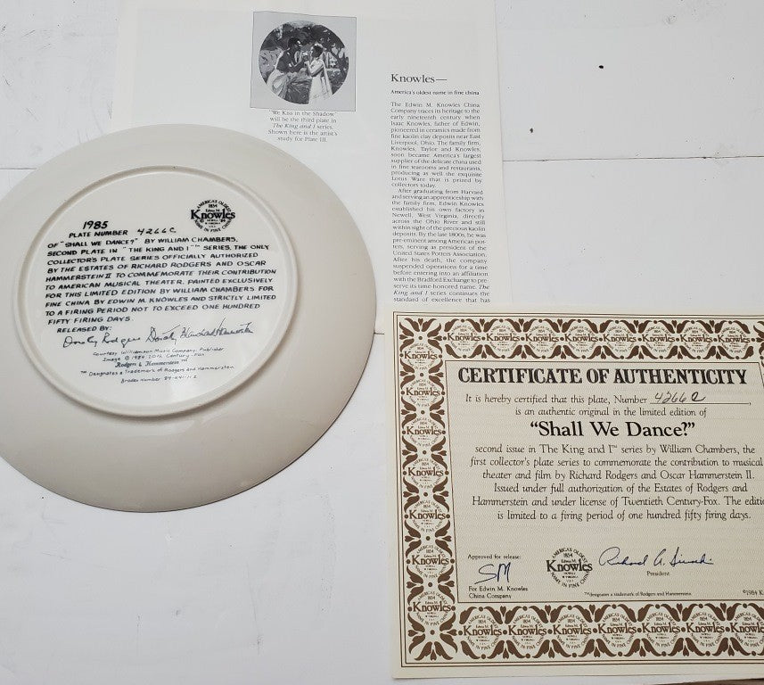 Knowles Collectors Plate We Kiss in a Shadow, Getting to Know You Shall We Dance