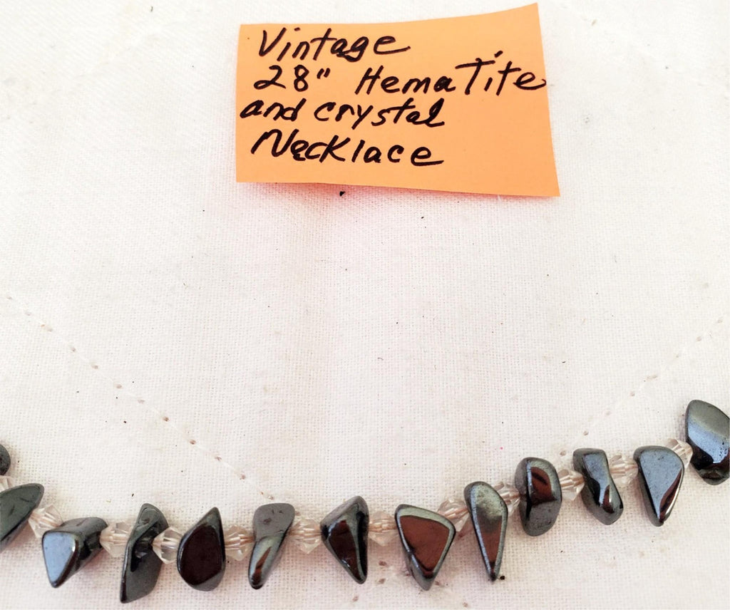 28" Vintage Crystal and Hematite Chips Necklace