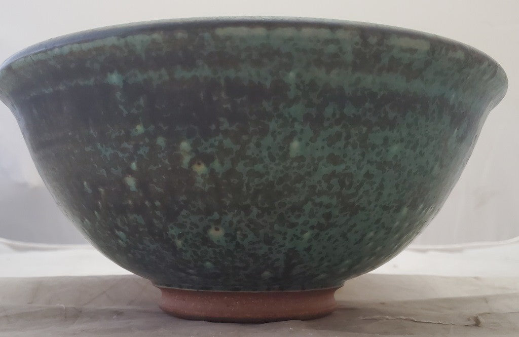 1999 Drew Montgomery Hand Made Teal and Brown Ceramic Decorative Bowl