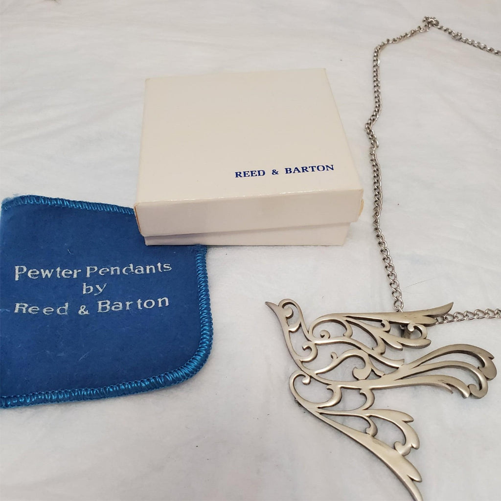 Vintage Reed & Barton Bird in Flight Pewter Necklace Nature Pendant Jewelry