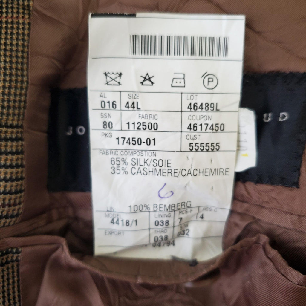 Joseph Abboud Sink Cashmere Copper Brown Check Blazer Suit Jacket Sport Coat 44L