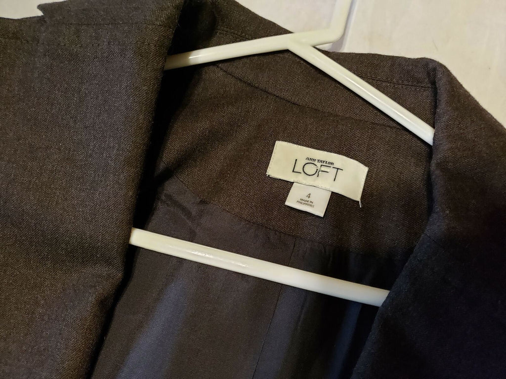 Ann Taylor Loft Womens Wool Brown 3 Button Long Sleeve Size 4 Coat Blazer Jacket
