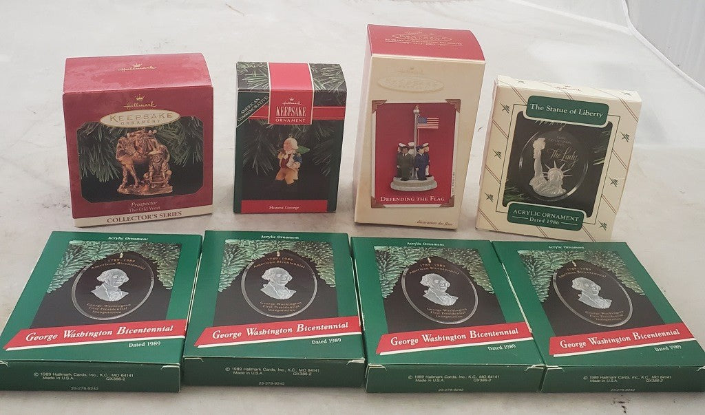 8 Hallmark Keepsake Defending the Flag Honest George, Prospector & More Ornament