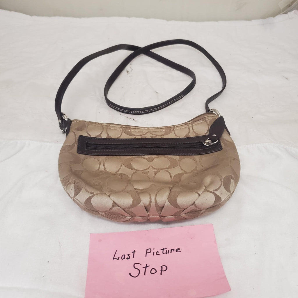 Vintage COACH Wristlet Khaki Brown Purse Leather Trim with Coach ID tag