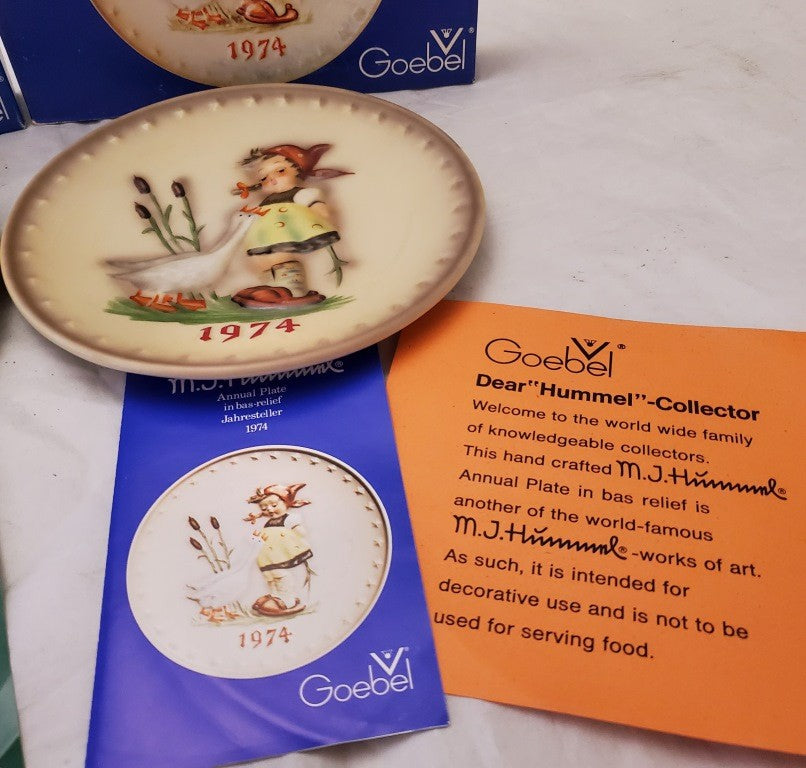 Two Original M.J. Hummel Annual Plate 1974 In Bas Relief Western Germany
