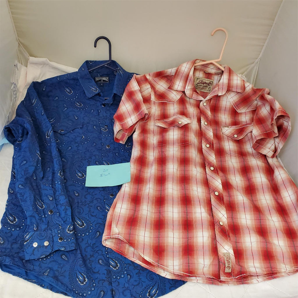 Rafter Short Sleeve & Panhandle Long Sleeve Shirts Blue and Red Size Medium