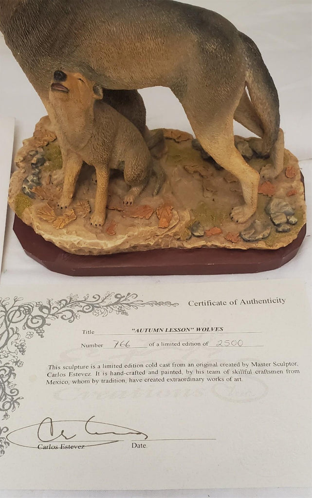 Estevez Creations Limited Wolves Wolf Autumn Lesson Made in Mexico Sculpture