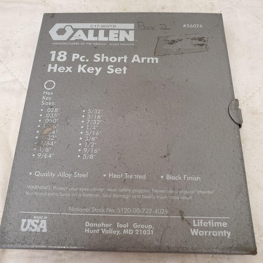 Allen 18 Pc. Short Arm Hex Key Set LOT-431