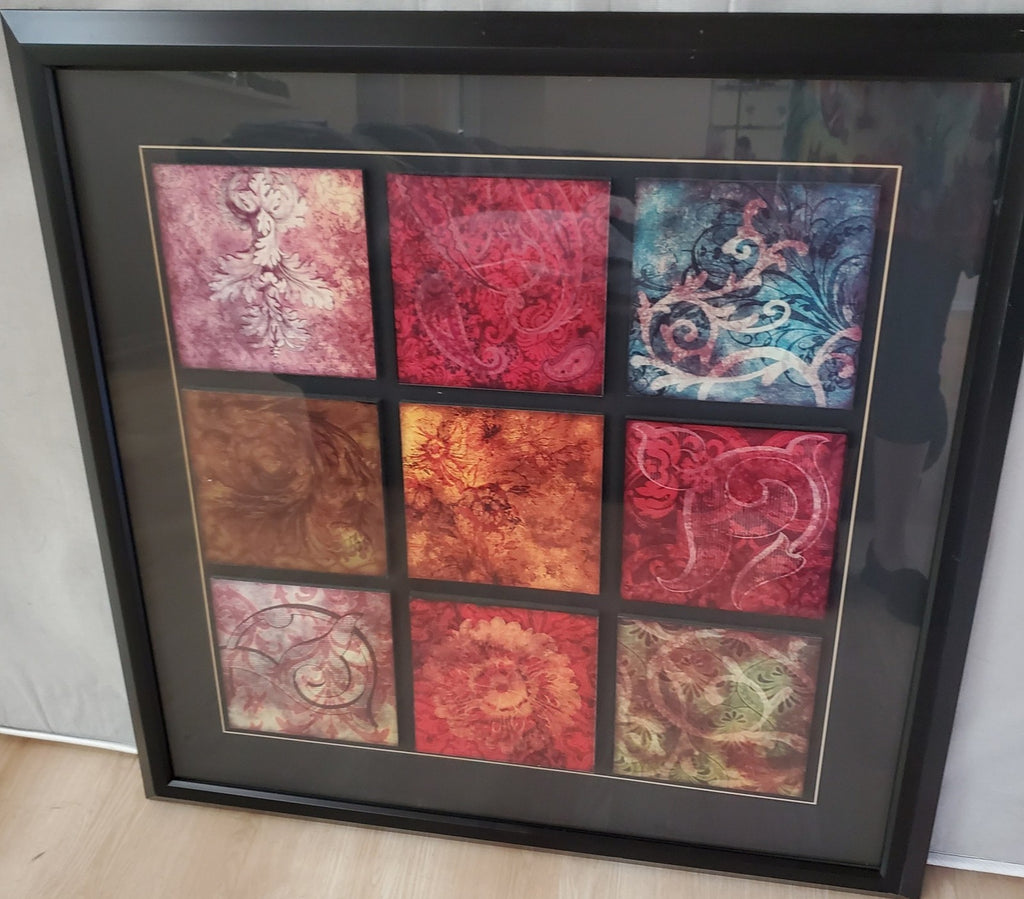 Arabesque Patchwork Framed Glass Artowrk Wall Art 174185 36 x 36 in