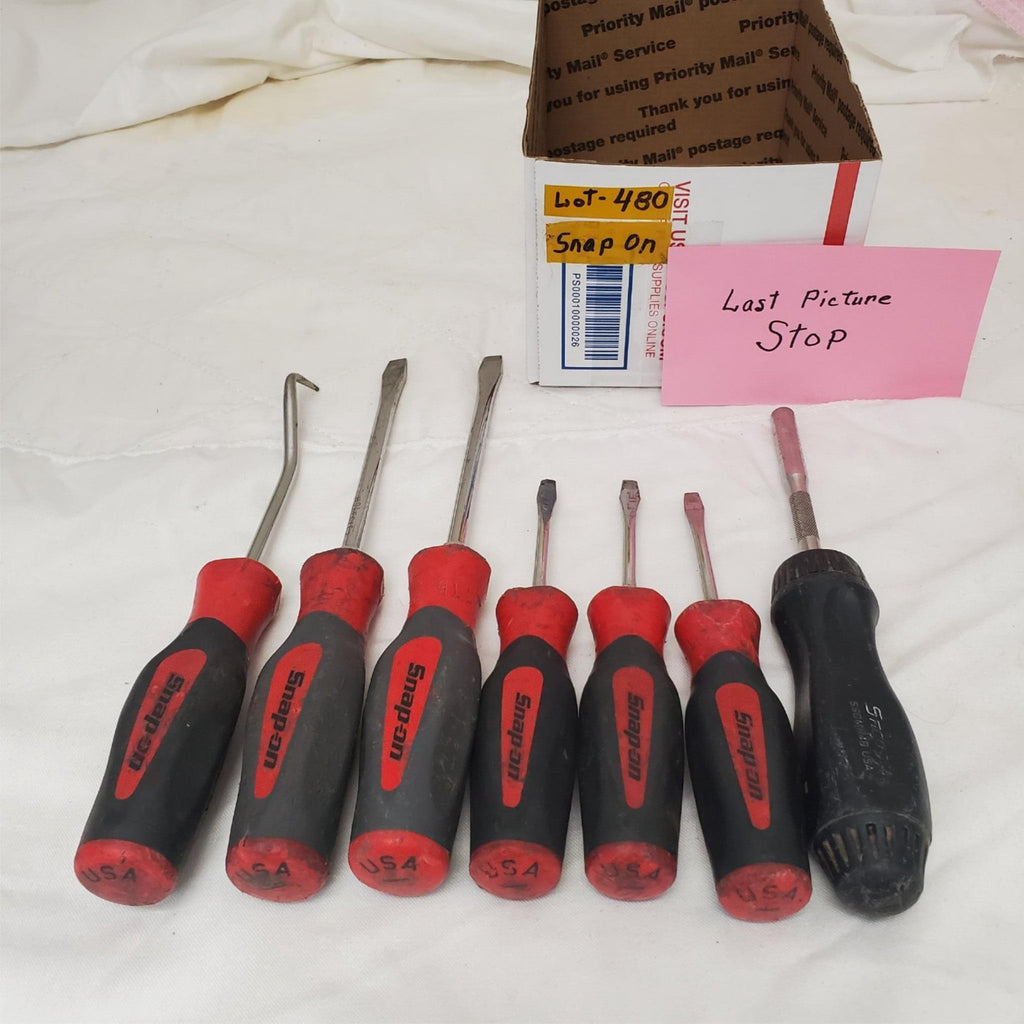 Lot of 7 Snap on Flathead Ratcheting & Hose Pick SoftGrip Screwdrivers LOT-480