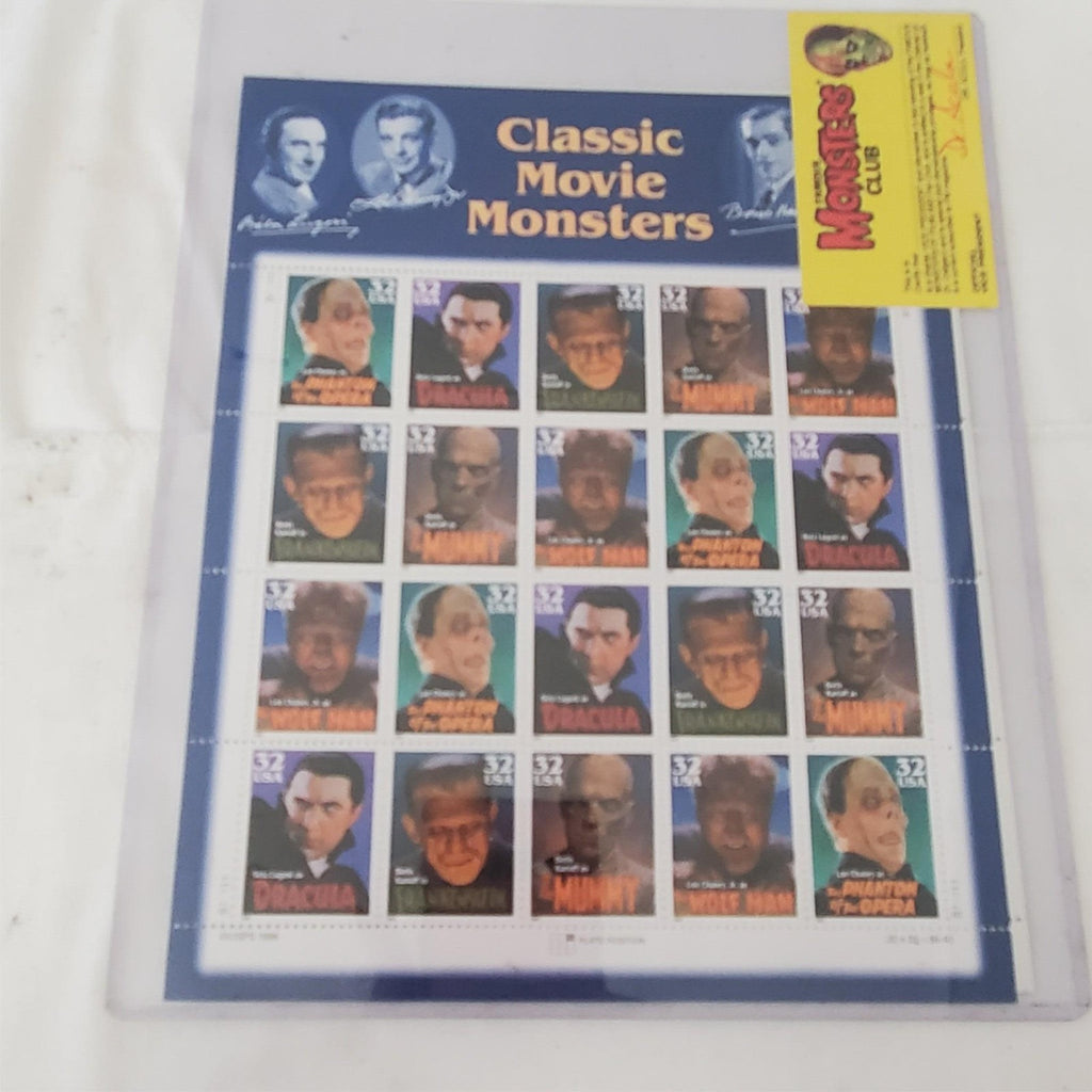 Classic Movie Monsters Stamp Sheet & Famous Monster Club Card