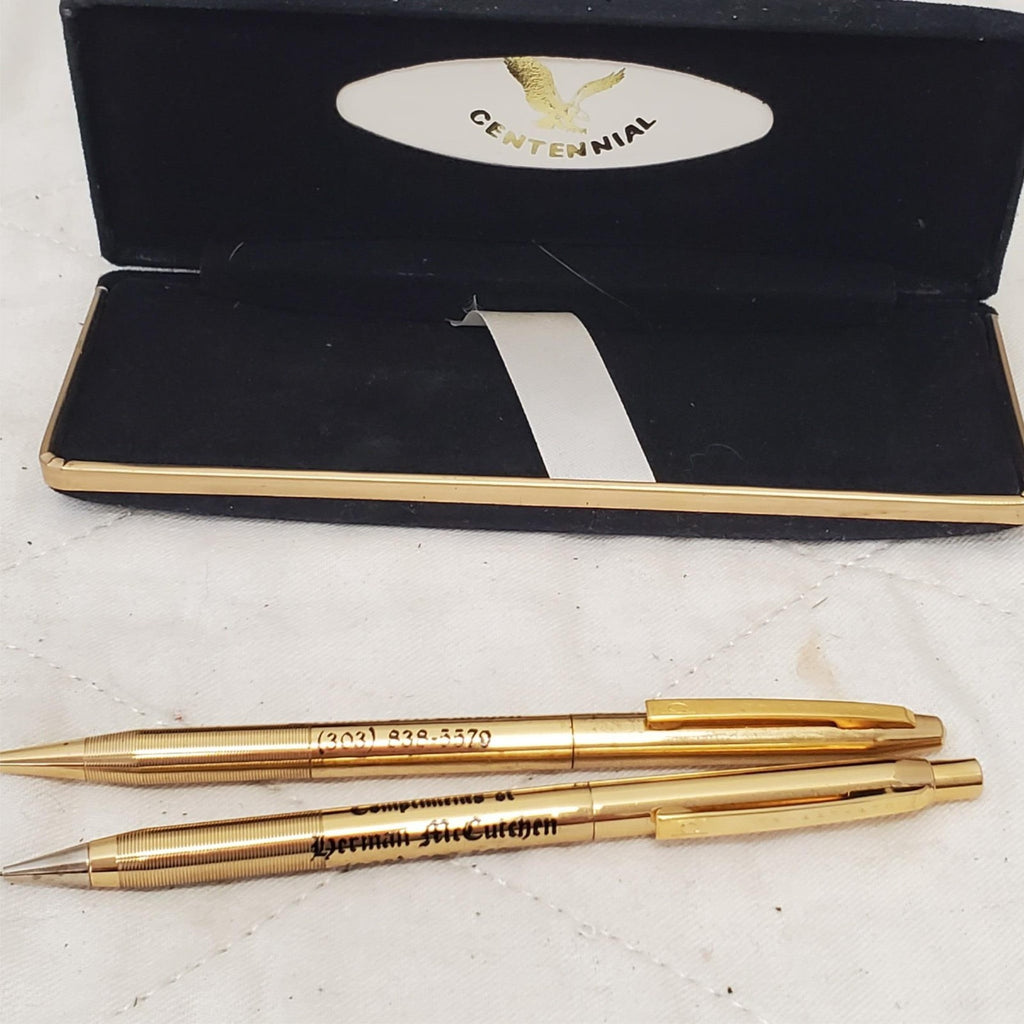 Centennial Gold-Tone Pen & Mechanical Pencil Set in Black Velvet Case