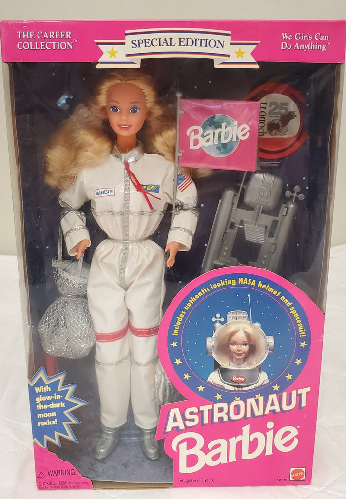 Vintage Astronaut Barbie NASA Career Doll Glow Moon Rocks Helmet Flag
