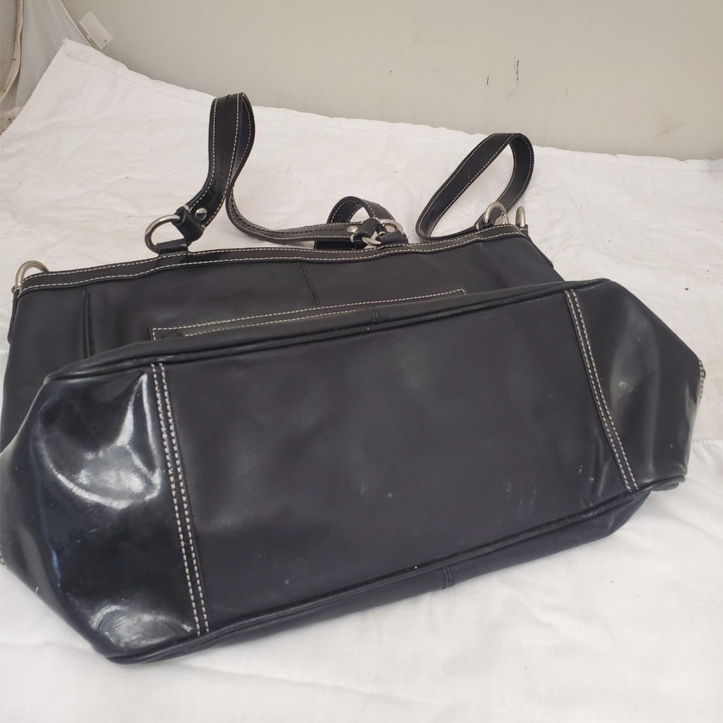 Coach Black Leather with Patent Leather Trim and Bright Blue Liner