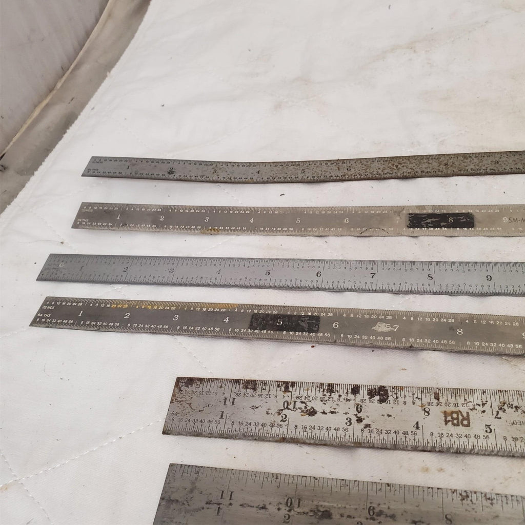 Lot of 8 Assorted Metal Measuring Rulers and Industrial Marked Bar LOT-907