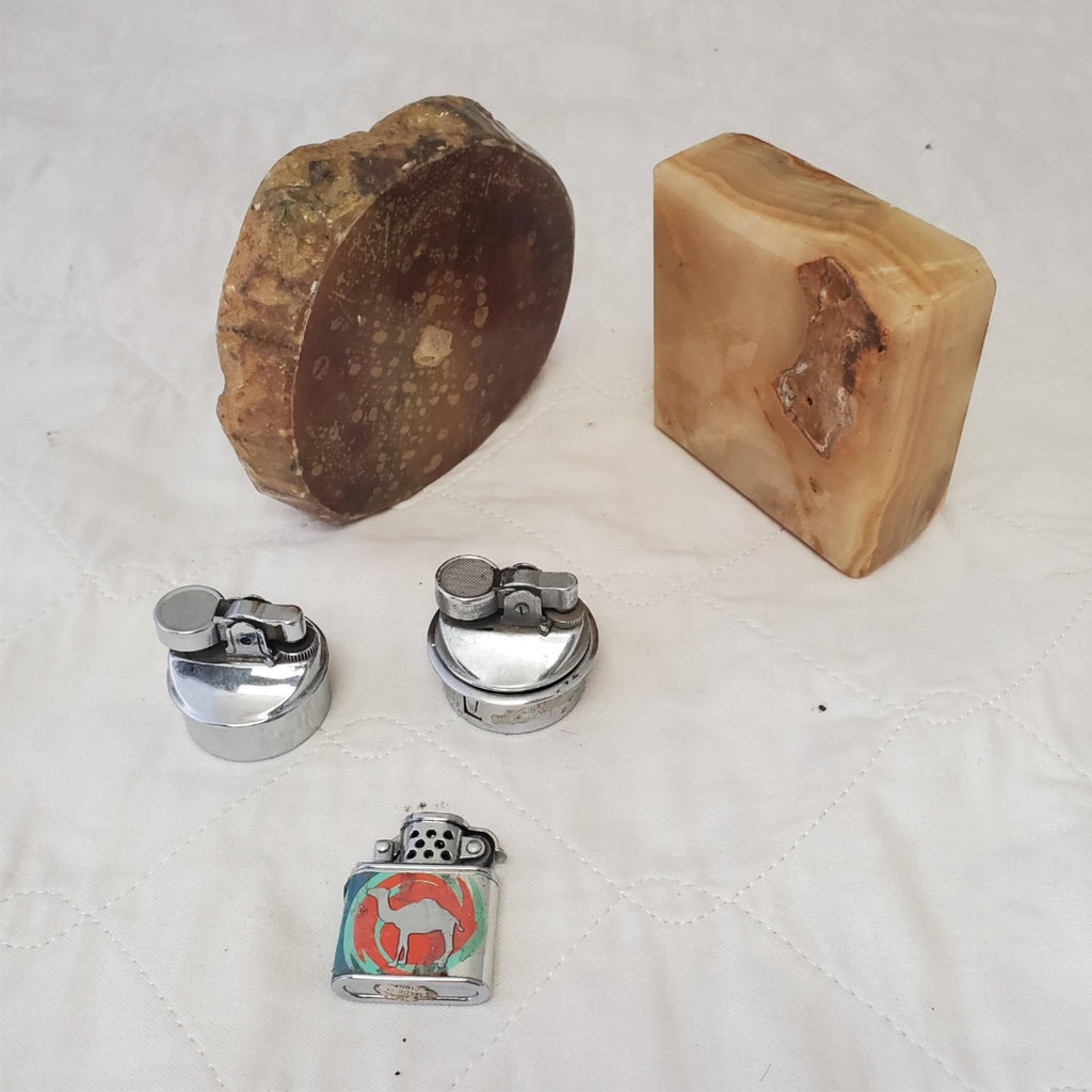Lot of Vintage Mid Century Italian Alabaster Ashtray & Cigarette Lighters