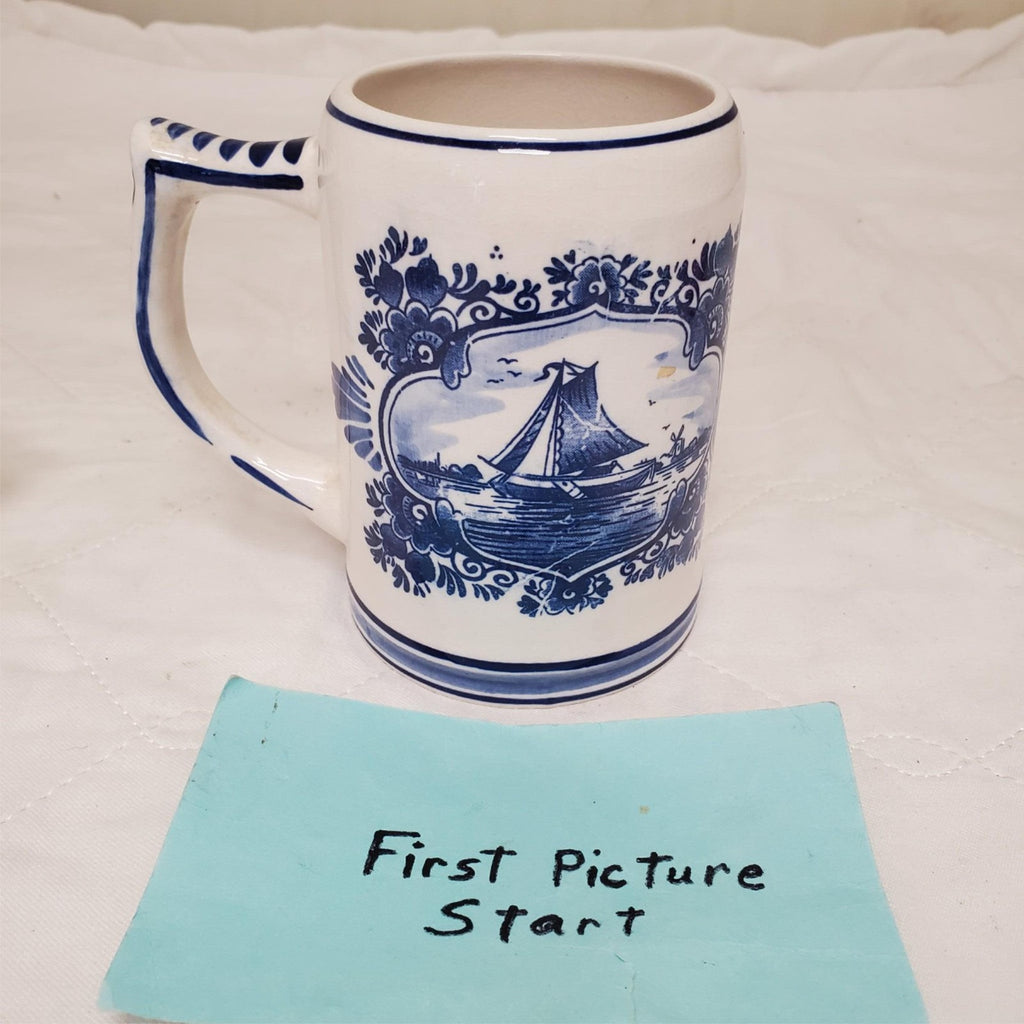 Delft Blue Windmill & Sailboat Hand Painted Beer Mug Stein