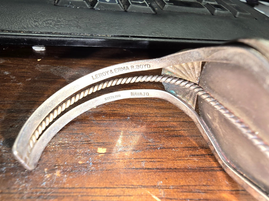 Navajo Sterling Silver & Black Onxy Bangle Bracelet - Leroy & Erma R. Boyd