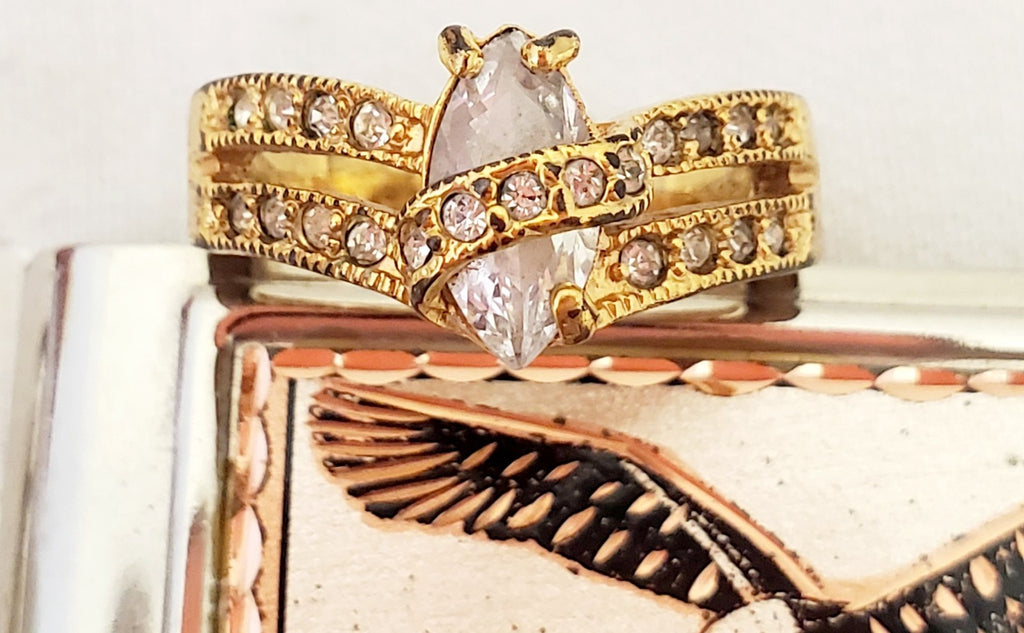 Gold Tone Eagle Money Clip, Marquise Gold Tone Key Pendant & Silver Bells Brooch