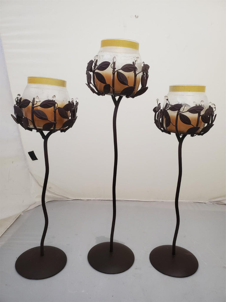 Lot of 3 Matte Metal Tree Candle Stand For Decoration