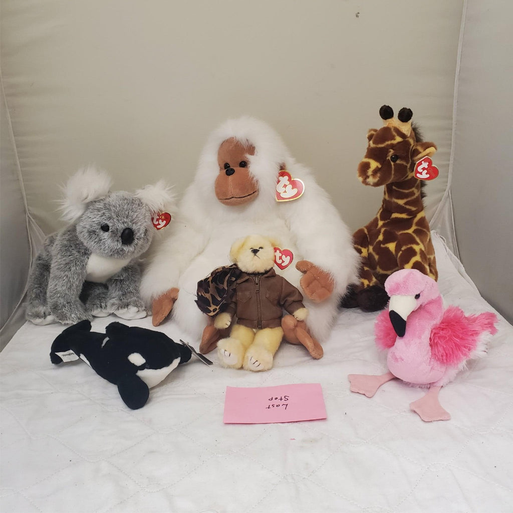 Lot of 6 Ty Plush Animals Plush Stuffed Toy White Gorilla Koala Orca Giraffe