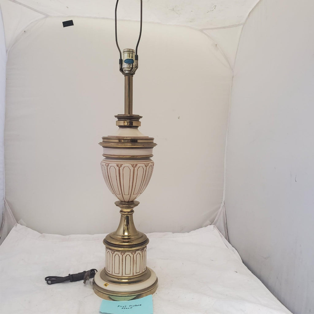 Vintage Stiffel Regency Brass and Ivory Enamel Urn Trophy Lamps L
