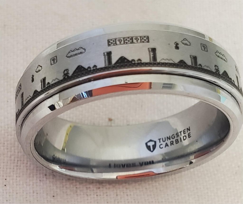 Tungsten Carbide Super Mario Video Game Spinner Ring