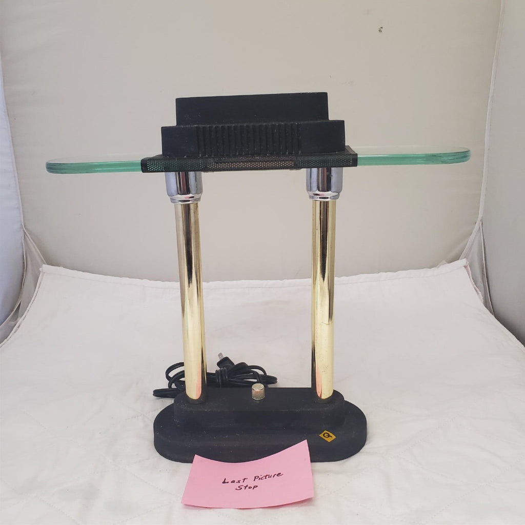 Vintage Portable Brass and Black Halogen Desk Lamp Q
