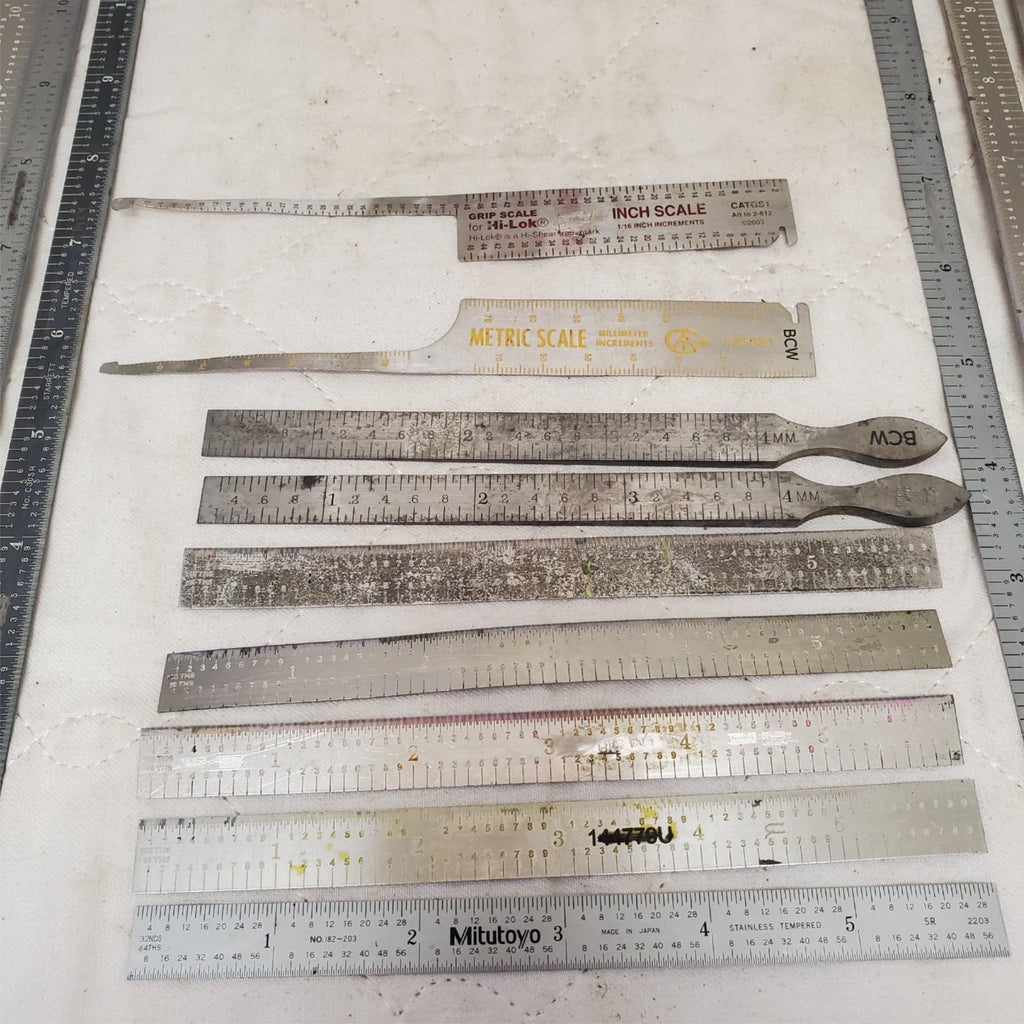 Lot of 16 Vintage Metal Measuring Tools Rulers, Calipers & More LOT-45