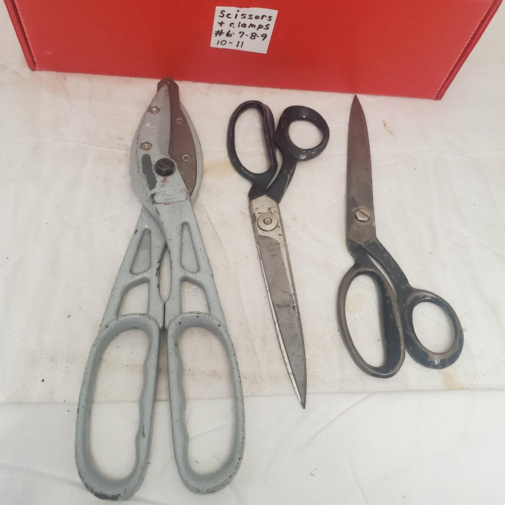 Lot of 3 Straight Cut Tinner Snips and Pinking Shears Scissors #9