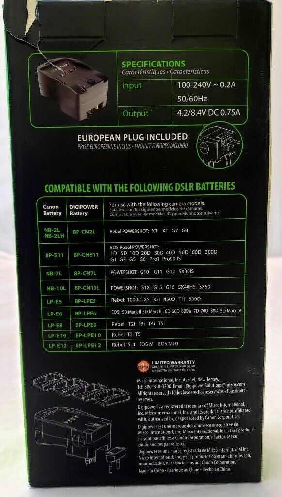 Used Digipower Re-Fuel Replacement Canon DSLR Charger Black Model# RF-DSLR-500C