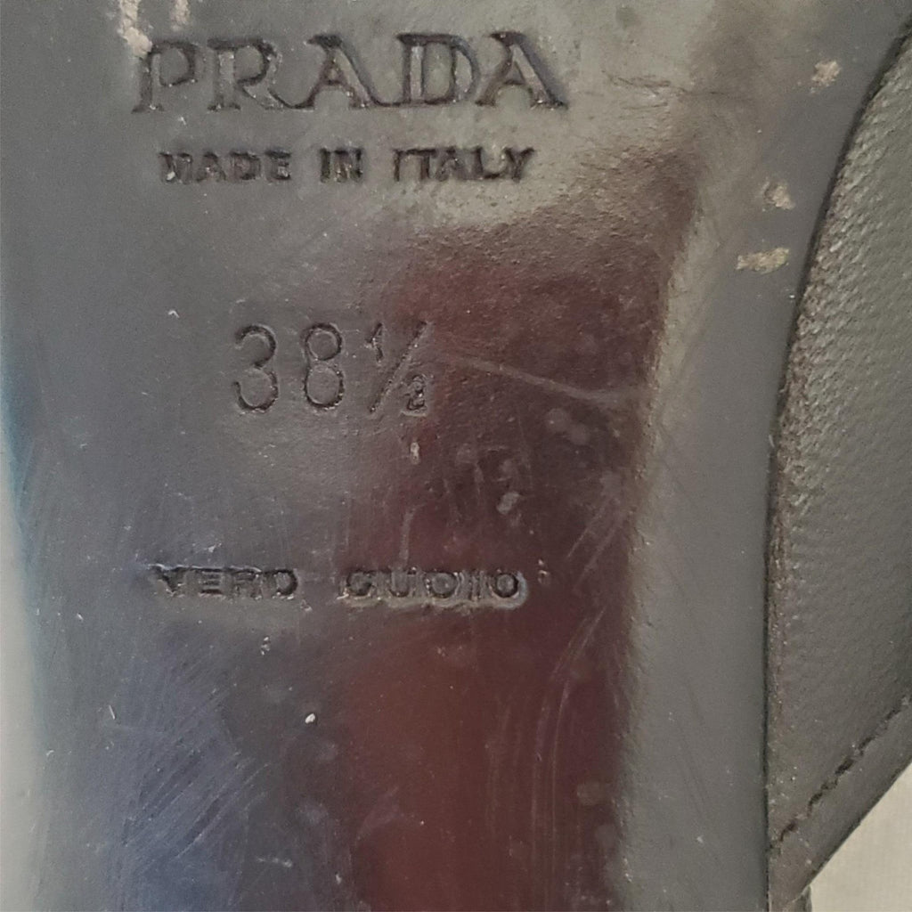 Prada 2000's Black Kitten Mule Heels with Silver Keychain Toe Strap