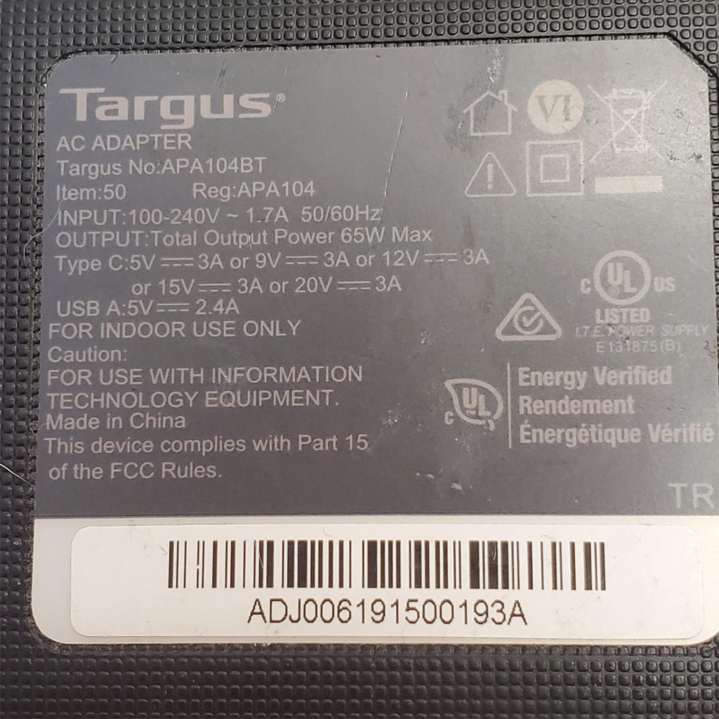 Targus APA104BT USB Type-C Laptop Wall Charger