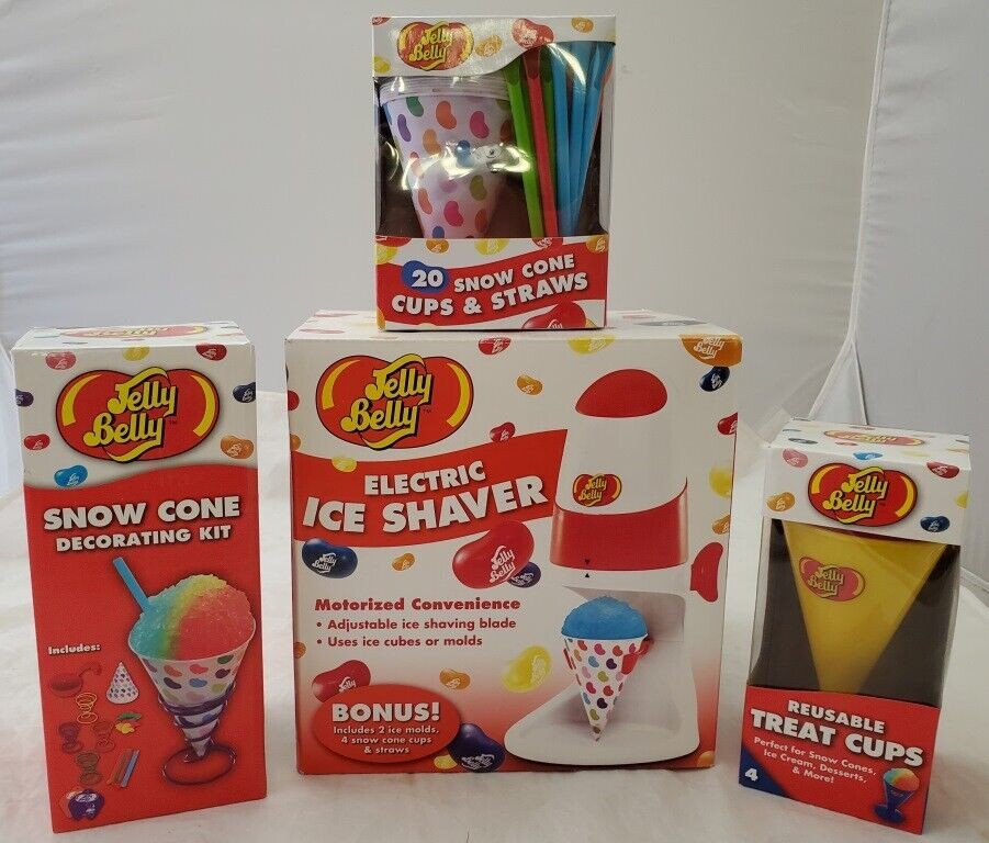 New! Jelly Belly Snow Cone Cups & Straws Decorating Kit Electric Ice Shaver