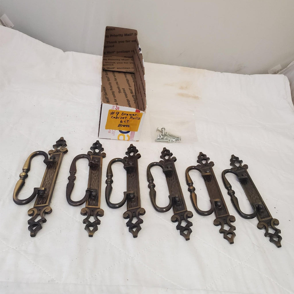 Lot of 6 Vintage Brass Drawer Pulls Bail Pull Swing Handle #9